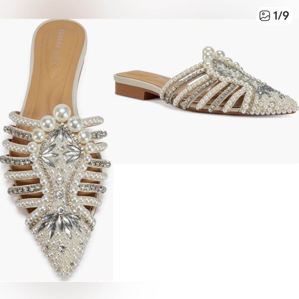 Embellished Ivory Pearl & Crystal Pointed Mules
